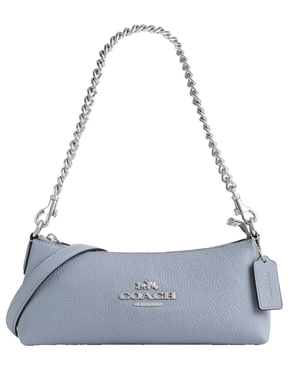 Coach Charlotte Blue Silver Pebbled Leather Chain Shoulder Bag EUC